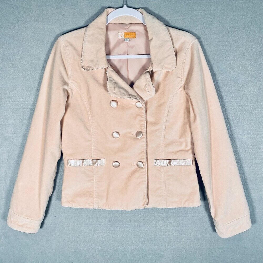 Tulle Velour Jacket Womens L Pink Cotton Blend Double Breasted Pockets